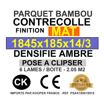 Parquet flottant bambou mat à clipser contrecollé XXL 1850x185x14mm