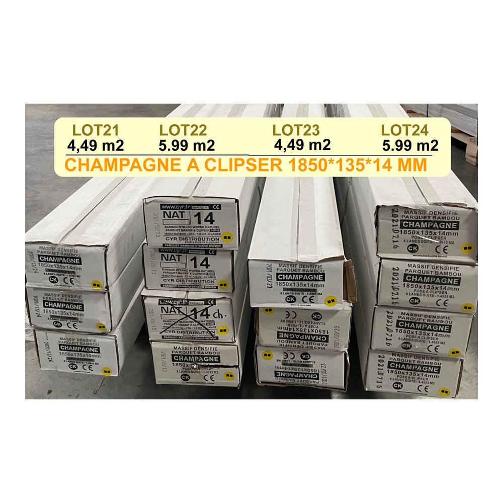 1 lot de 5.99 m2 de parquet champagne à clipser 14mm