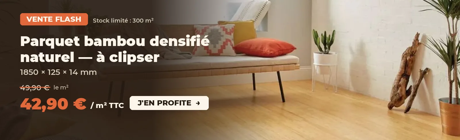 Vente flash parquet bambou densifié naturel à clipser à 42,90 € le m²